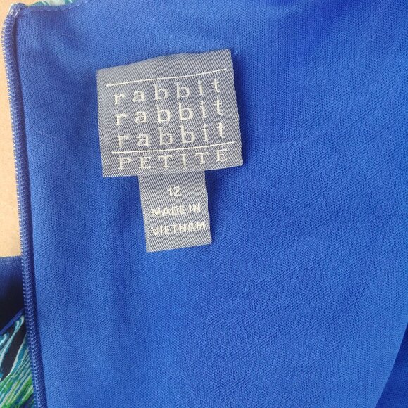 Rabbit Rabbit Rabbit blue green cotton dress shell buttons 12 Petite - Picture 7 of 13